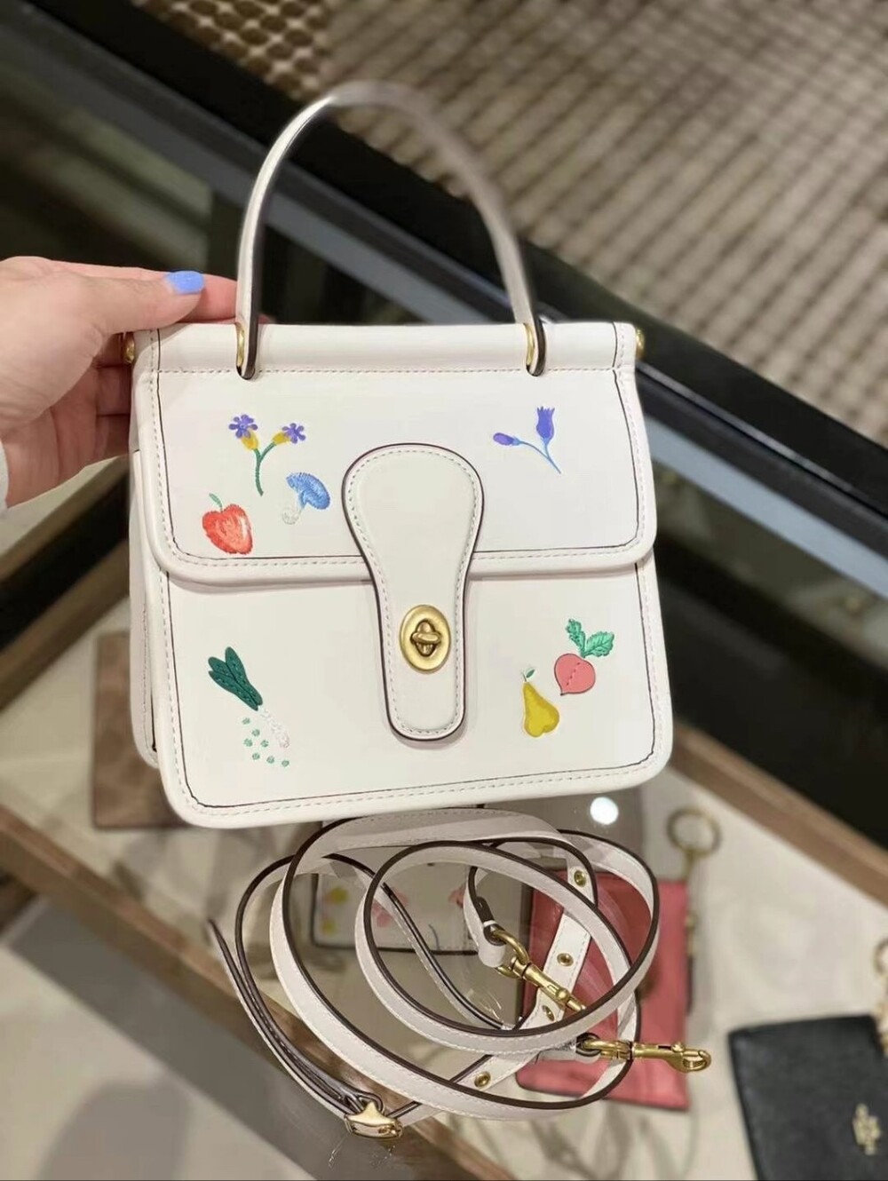Coach willis 18 Cream Mini Top-Handle Crossbody with Floral & Fruit Motif
